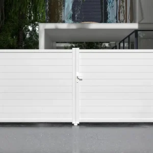 Portail électrique battant aluminium rempli L397 x H181 cm blanc NAZARIO