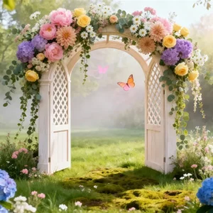 Toile de fond Photo Printemps Portail Jardin Floral Pastel LXX61-160