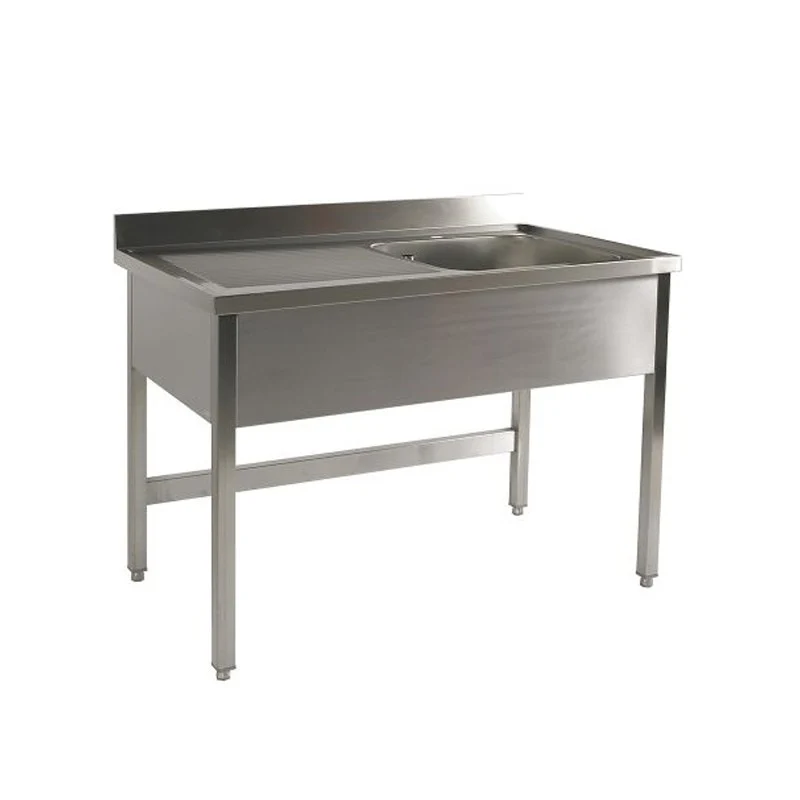 Plonge inox 1 bac - Egouttoir à gauche - L 1400 x P 700 mm - Piètement dépouillé - PG1416GT