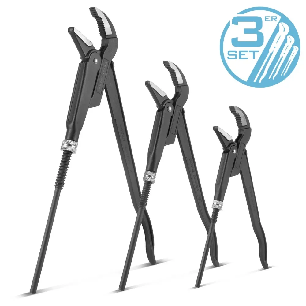 Tongles de tube en acier ensemble en 3 parties 1, 1,5, 2 pouces | S / 45 ° Ensemble en chroma vanadium 330 mm, 425 mm, 535...