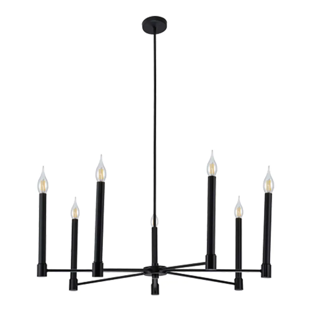 Boîtier de dérivation Luminaire suspendu noir à 7 lumières de la collection Toscana, 38" x 13,8"