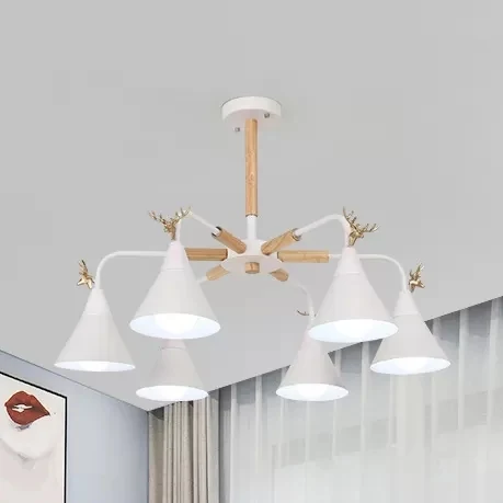Connecteur de câble Konische Pendelleuchte aus Metall mit Geweih, Esszimmer, 6 Lichter, Macaron-Kronleuchter