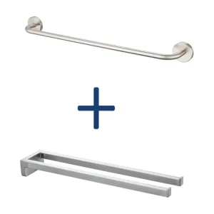 2PCS Auralum MAX 60cm Porte-Serviettes Salle Bain Brossé de 60cm+Porte-Serviettes à Deux Bras,Support Mural pour Serviette...