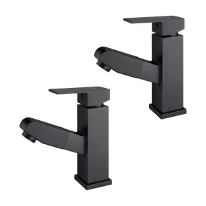2pcs Mitigeur Lavabo avec Douchette Extractible Robinet Salle De Bain avec 2 Fonctions Robinetterie Mitigeur Eau Chaude Fr...