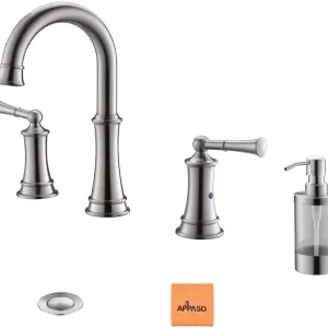 APASO 3-Hole Bainroom Sink Robinet Stable Brass 2 Poignée Robinets de navire de toilette 122BN