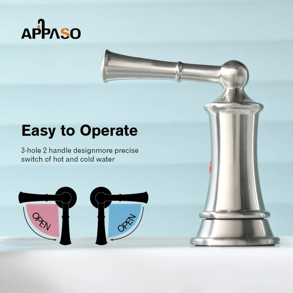 APASO 3-Hole Bainroom Sink Robinet Stable Brass 2 Poignée Robinets de navire de toilette 122BN