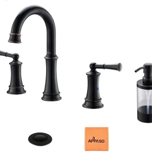 APASO Solid Laiton 2 Poignée Robinets de lave-vaisselle avec l’ensemble de drain pop up et distributeur de savon 122ORB