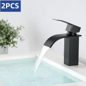 Cecipa max 2PCS NOIR Robinet de Lavabo en Cascade Mitigeur en Laiton pour Salle de Bain Design Moderne,EU Modèle