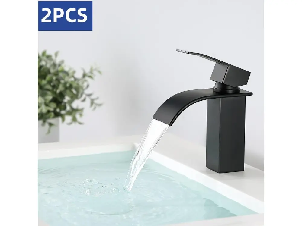 Cecipa max 2PCS NOIR Robinet de Lavabo en Cascade Mitigeur en Laiton pour Salle de Bain Design Moderne,EU Modèle