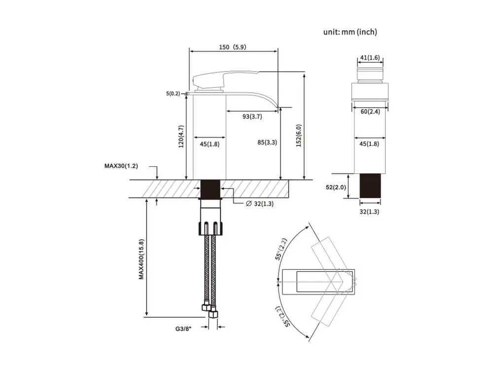 Cecipa max 2PCS NOIR Robinet de Lavabo en Cascade Mitigeur en Laiton pour Salle de Bain Design Moderne,EU Modèle