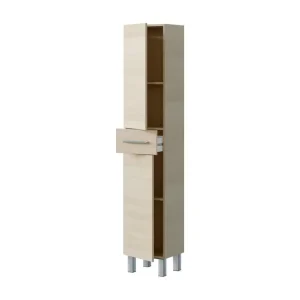 Colonne de salle de bain Dokerek, Élément mural de salle de bain avec 2 portes et 1 tiroir, Armoire haute, 35x31h182 cm, C...