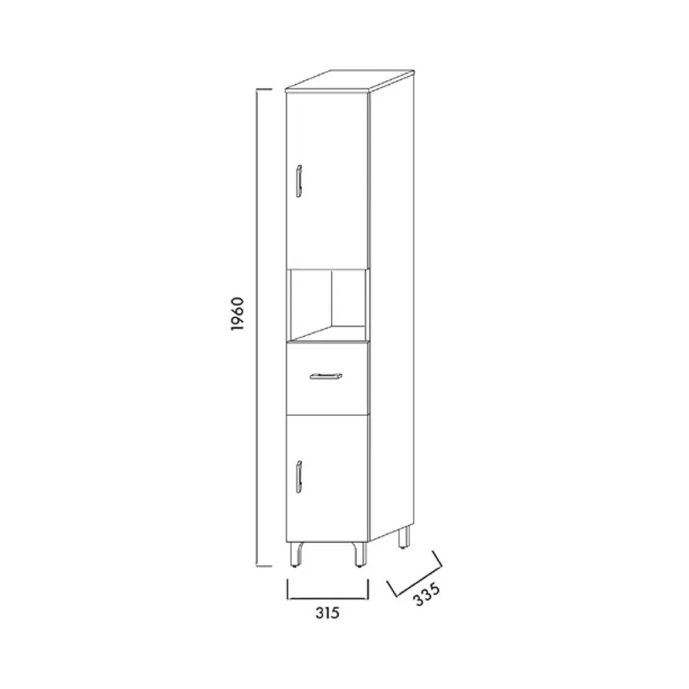 Colonne de salle de bain haute à deux portes avec tiroir et niche ouverte modèle Beach chêne blanc