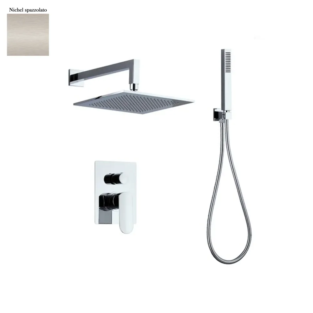 Ensemble de douche composé d'une pomme de douche Paris, douchette et polyvalent et inverseur 2 voies nickel mat