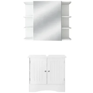 Ensemble de meubles de salle de bain en MDF blanc 2 pieces style campagnard