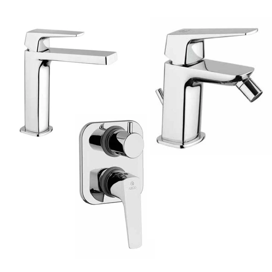 Ensemble de robinets douche à deux voies, lavabo et bidet avec bonde click-clack chromé collection Bloom de Argo Rubinetterie