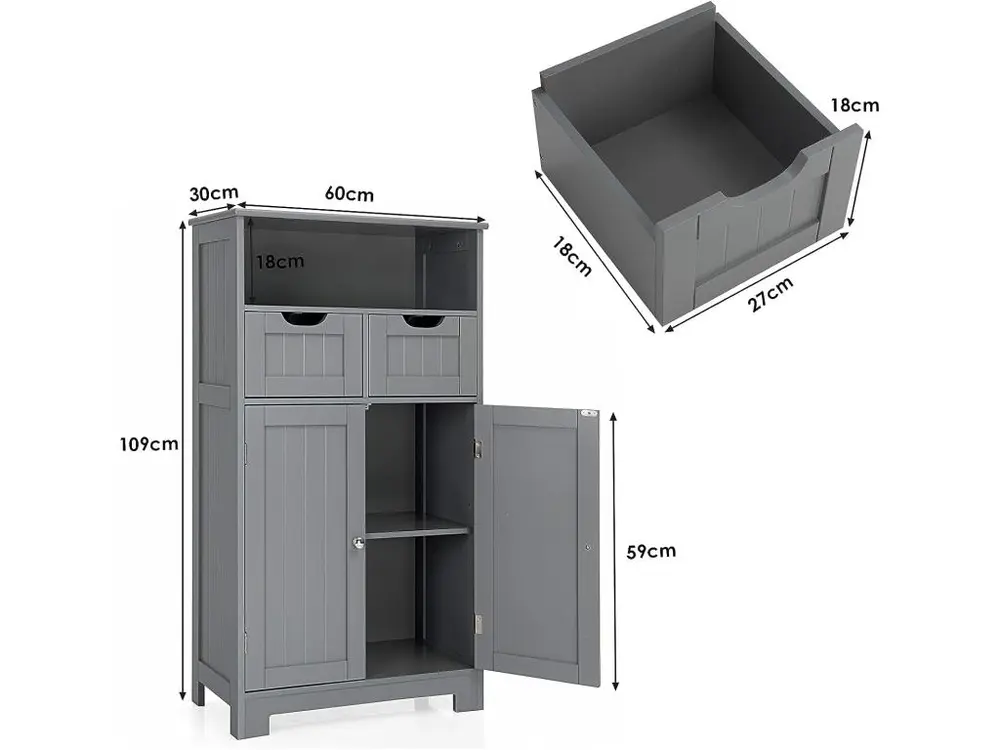 Meuble de rangement de salle de bain commode blanche de toilette/chambre avec 2 tiroirs et 2 portes