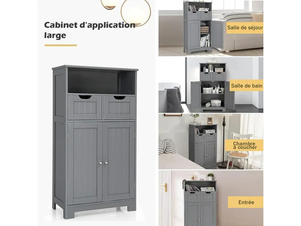Meuble de rangement de salle de bain commode blanche de toilette/chambre avec 2 tiroirs et 2 portes