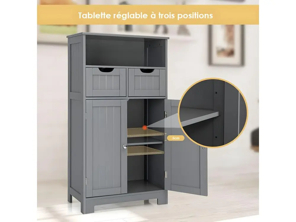 Meuble de rangement de salle de bain commode blanche de toilette/chambre avec 2 tiroirs et 2 portes