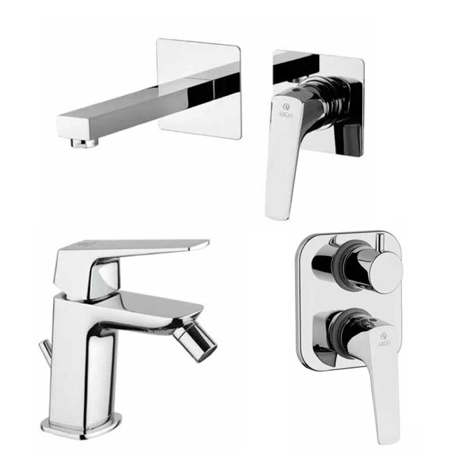 Set de robinets pour lavabo mural, bidet et douche encastrée à deux voies chromé collection Bloom de Argo Rubinetterie