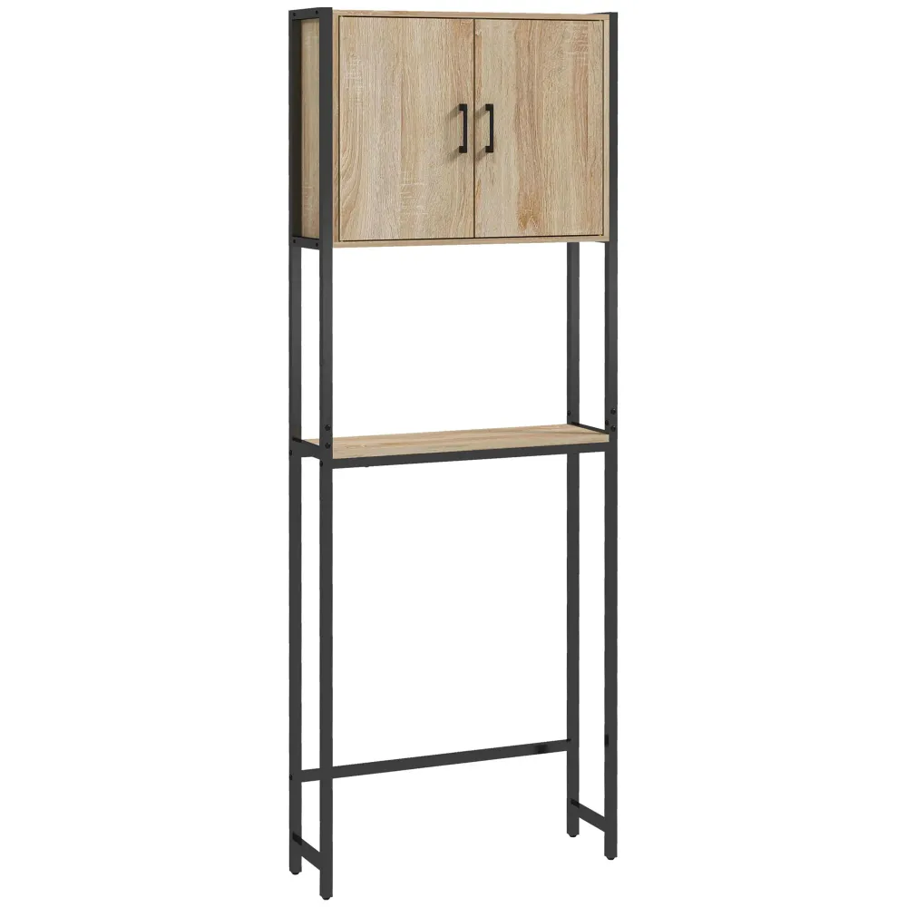 Étagère de toilettes meuble de salle de bain dessus toilette WC avec placard 2 portes et étagère ouverte pâle. 64L x 19l x...
