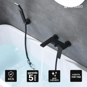 Mitigeur de Baignoire et Douche anti-calcaire Noir Mat IMEX Sanizéo FIYI BDF016-4NG