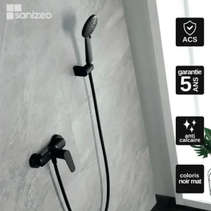 Mitigeur de Douche anti-calcaire Noir Mat IMEX Sanizéo BELGICA BDZ044-5NG