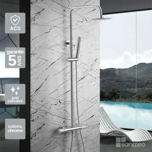Robinet de lavabo Colonne de Douche anti-calcaire Thermostatique Acier chromé IMEX Sanizéo LINE BTD038