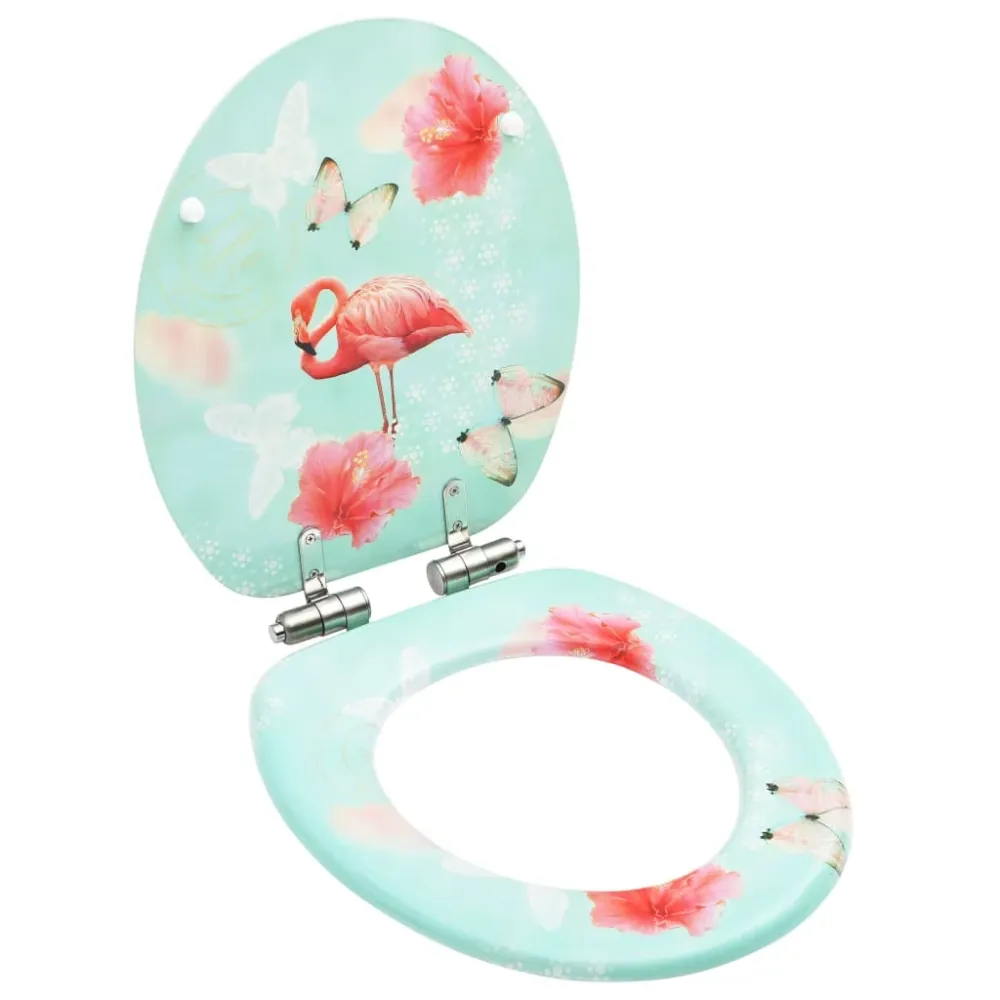 Siège abattant WC avec couvercle à fermeture en douceur MDF Flamant rose 02_0002933
