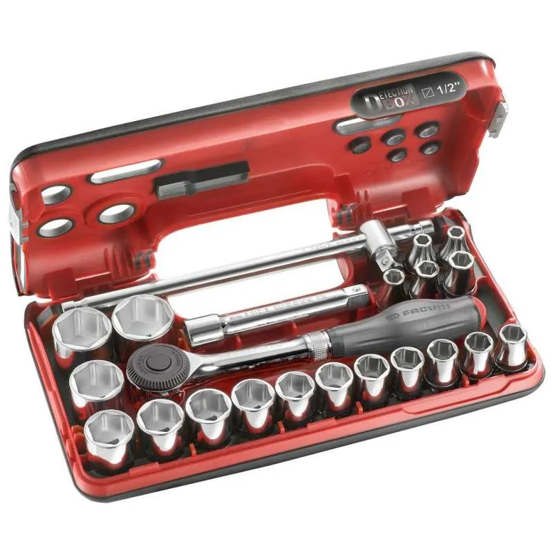 Coffret de majeur à cliquet manche rotatif DBOX FACOM S.360DBOX4PB avec douilles 1/2'' 6 pans (22 pièces)