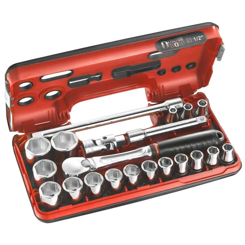 Coffret de majeur à cliquet étanche DBOX avec douilles 1/2" FACOM SL.DBOX1PB 6 pans (21 pièces)