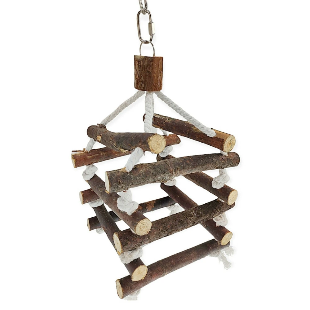 Tour d'échelle de corde, en bois d'écorce, 40cm, pour oiseaux.