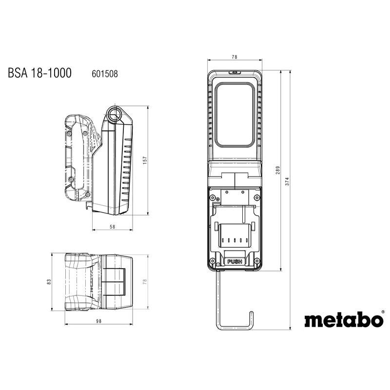 Support de tube néon Lampe de chantier BSA 18 1000 - Pick+Mix (sans batterie ni chargeur)en carton
