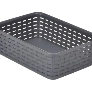 Panière de Rangement "Effet Tressé" 1,6L Gris dans Boîtier Rigide