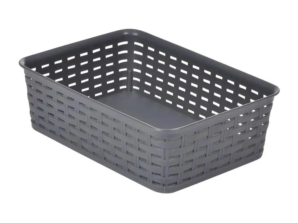 Panière de Rangement "Effet Tressé" 1,6L Gris dans Boîtier Rigide
