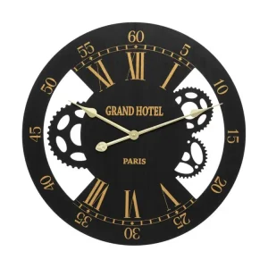 Pendule murale Noire et Dorée métallisé aspect vieilli D 54 cm