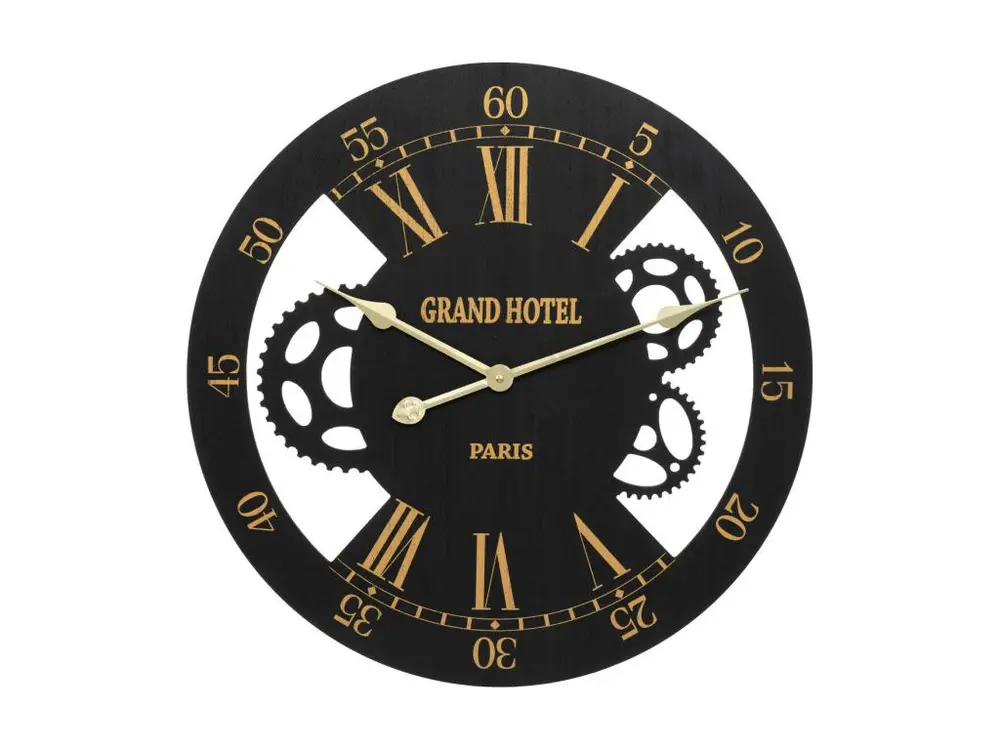 Pendule murale Noire et Dorée métallisé aspect vieilli D 54 cm