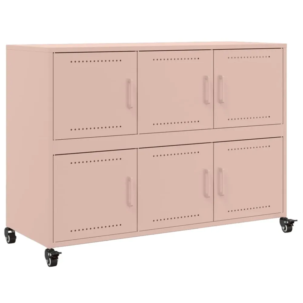 Buffet bahut commode armoire meuble de rangement organisateur cuisine salle de séjour salon 100,5 x 39 x 72 cm acier Rose...