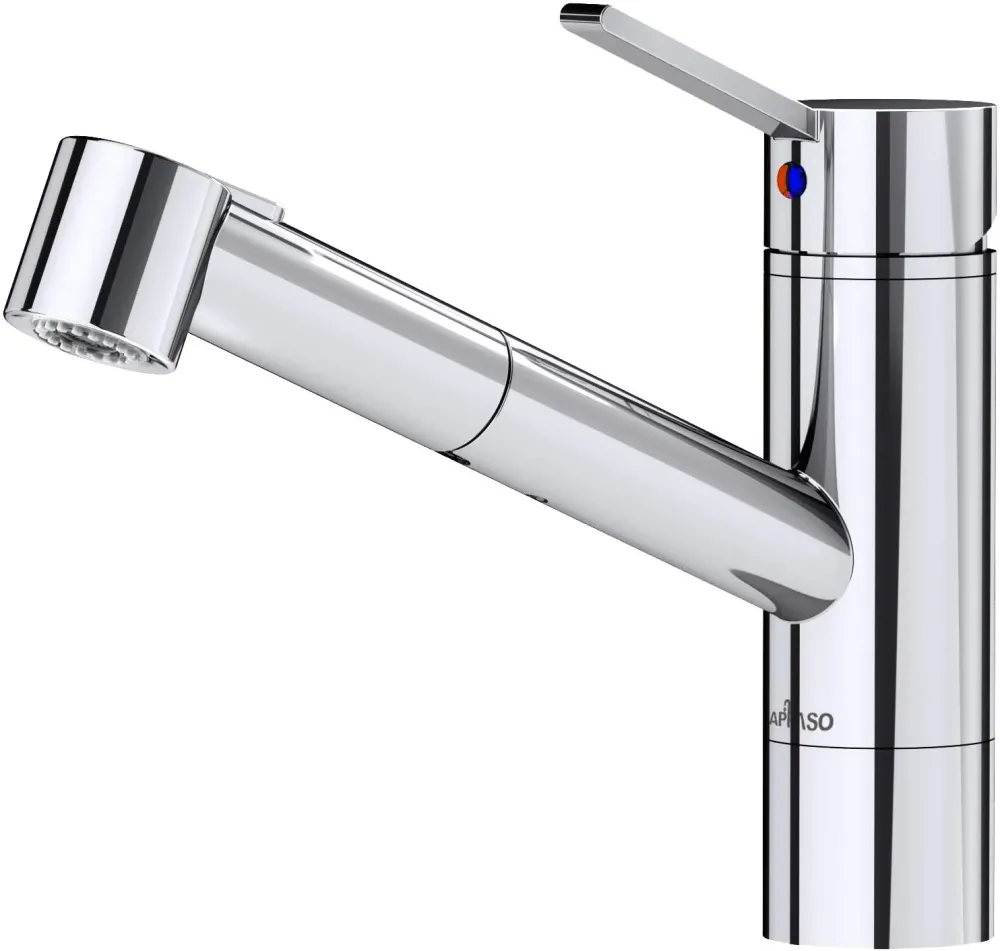 APPASO Mitigeur d'Evier avec Douchette Robinet de Cuisine Contemporain Bec Rotatif Chromé Argent