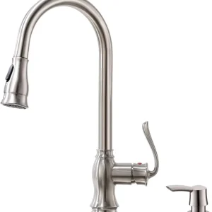 APPASO Robinet de Cuisine 360° Rotatif Mitigeur d'Évier Extractif Robinet Cuisine Moderne Eau Torride et Froid 2 Jets Argent