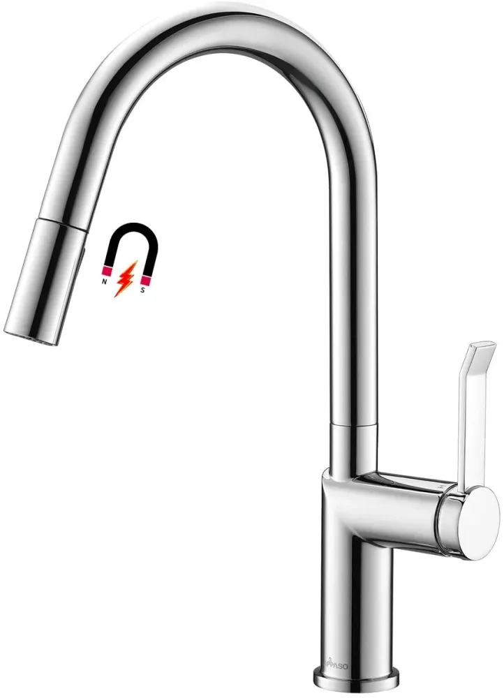APPASO Robinet de Cuisine 360° Rotatif Mitigeur d'Évier Extractif Bec Haut en Inox Nickel Brossé Argent