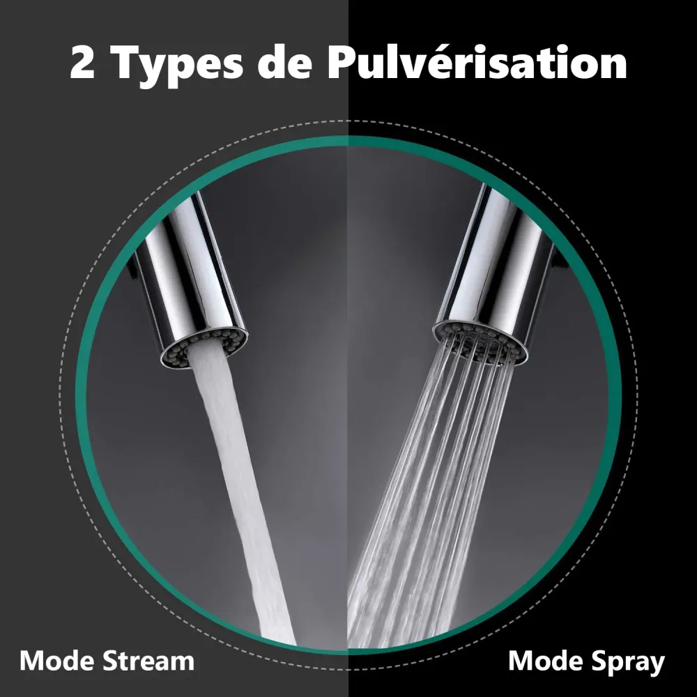 APPASO Robinet de Cuisine 360° Rotatif Mitigeur d'Évier Extractif Bec Haut en Inox Nickel Brossé Argent