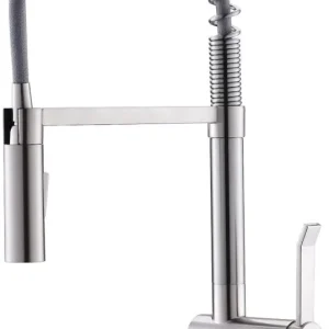 APPASO Robinet de Cuisine Extractif à Ressort Mitigeur d'Évier Rotatif 2 Jets en Alliage de Zinc Argent