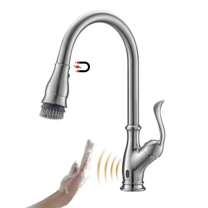 APPASO Robinet de Cuisine Mitigeur 360° Rotatif Mitigeur Évier avec Douchette 3 Jets avec Brosser sans Contact Brossé Argent