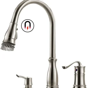 APPASO Robinet de cuisine 3 trous avec magnétique à une poignée nickel brossé 218BN