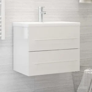Armoire d'évier Blanc brillant 60x38,5x48 cm Bois d’ingénierie Montage sous Plan