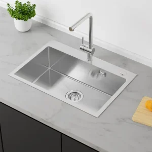 AuraLum Max Évier Cuisine 1 Bac en Acier Inoxydable 304 Brossé 65x45CM Évier encastré et à Poser Évier avec Trou de Montag...