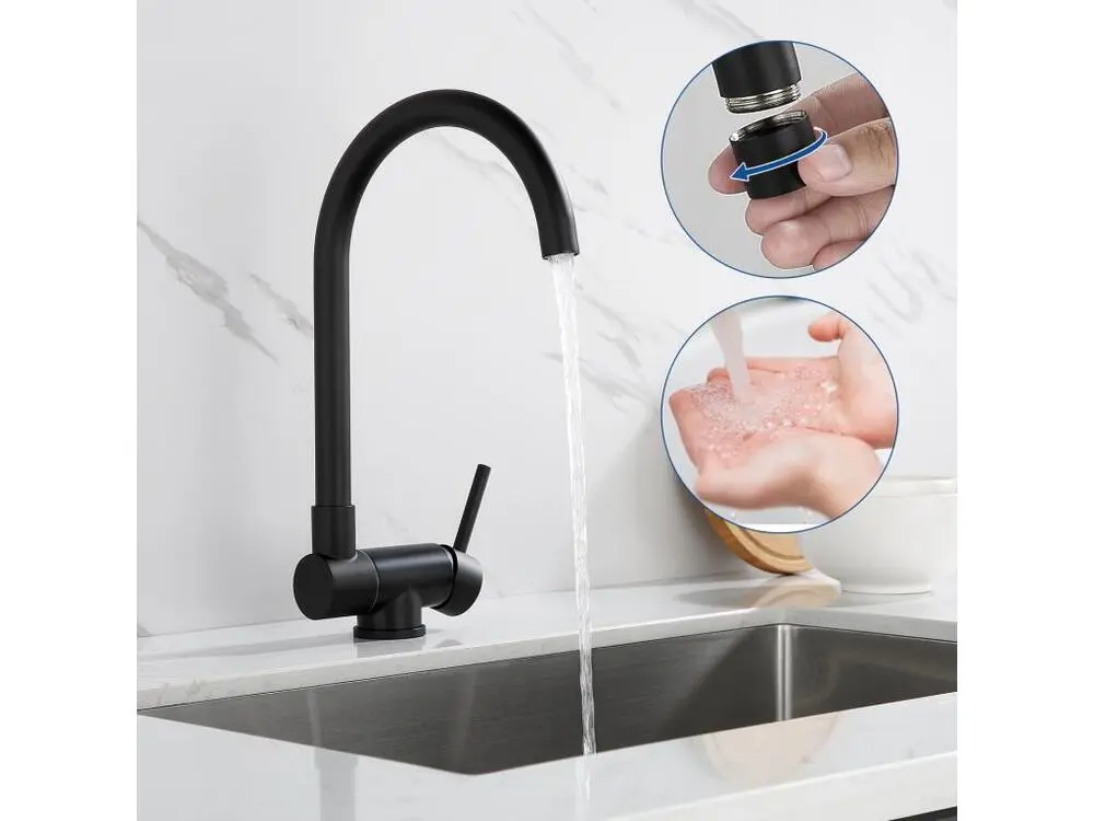 1 Bac Évier Cuisine en Granit,55*45*20cm,Kit de Vidage,Noir+Mitigeur Cuisine en Acier Inox 304 Rabattable Pivotant à 360°...