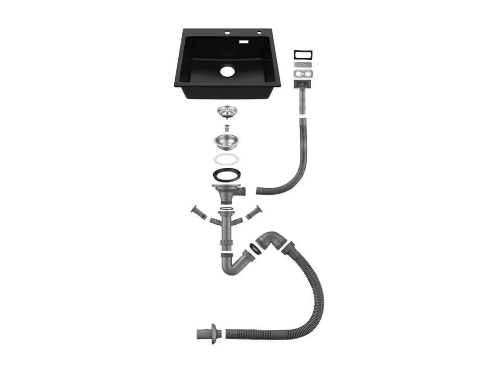 1 Bac Évier Cuisine en Granit,55*45*20cm,Kit de Vidage,Noir+Mitigeur Cuisine en Acier Inox 304 Rabattable Pivotant à 360°...