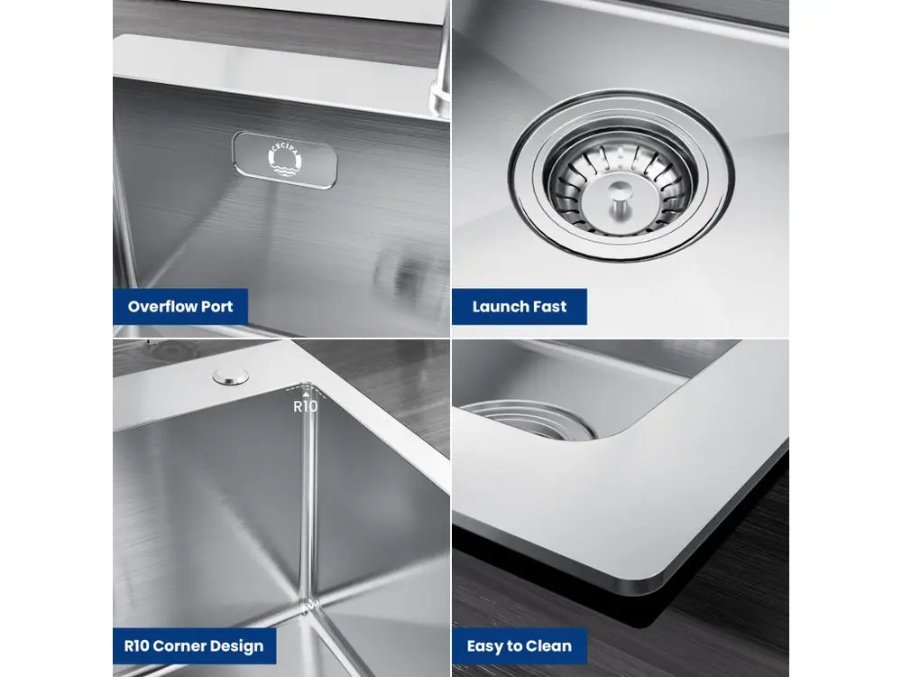 Cecipa max Évier de Cuisine 1 Bac, 50 x 45 x 18,5 cm, Évier de Cuisine Carré Inoxydable Brossé + Robinet de Cuisine Rabatt...