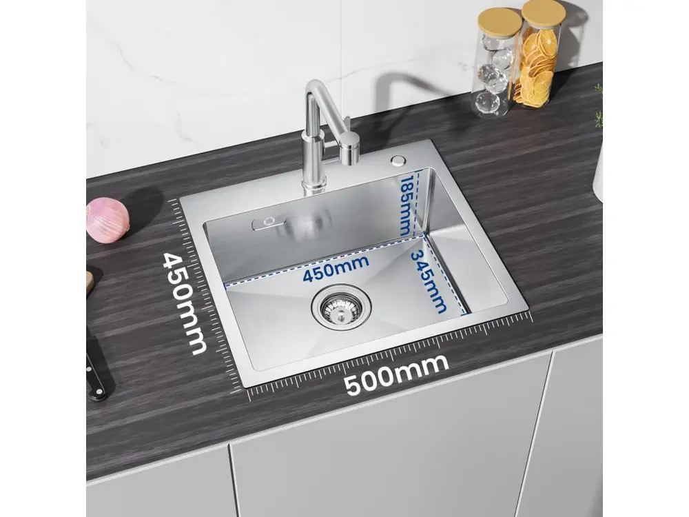 Cecipa max Évier de Cuisine 1 Bac, 50 x 45 x 18,5 cm, Évier de Cuisine Carré Inoxydable Brossé + Robinet de Cuisine Rabatt...